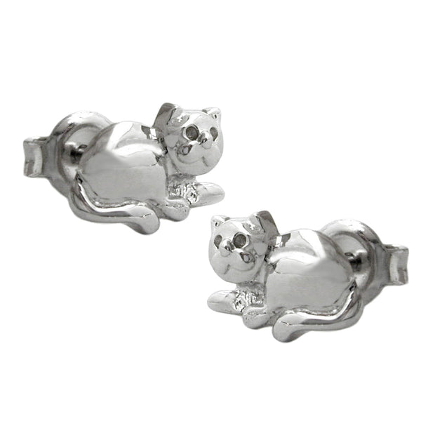 Stecker 7x10mm liegende Katze glänzend rhodiniert Silber 925