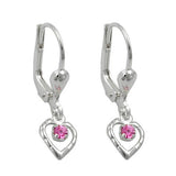 Ohrbrisur Ohrhänger Ohrringe 21x6mm Herz mit Glasstein pink glänzend Silber 925