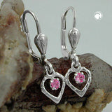 Ohrbrisur Ohrhänger Ohrringe 21x6mm Herz mit Glasstein pink glänzend Silber 925
