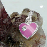 Anhänger 9mm Herz pink lackiert Glasstein Silber 925