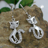 Ohrhaken, Katze mit Zirkonia, Silber 925