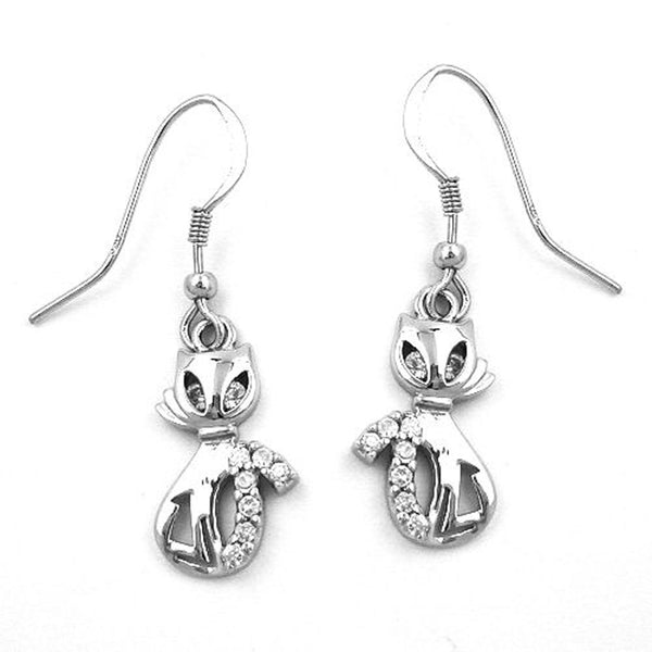 Ohrhaken, Katze mit Zirkonia, Silber 925