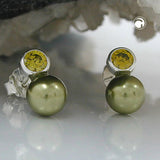 Stecker 11x6mm Zirkonia peridotfarbig Imitatperle olivgrün 925