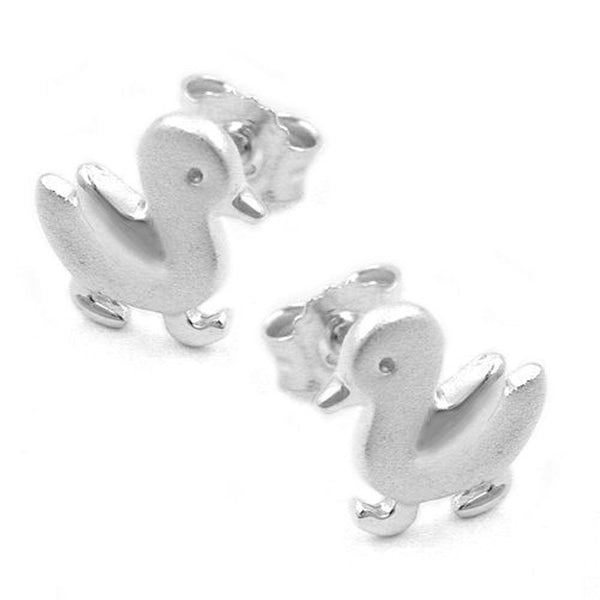 Stecker 8x7mm Kinderohrring Entenpaar matt-glänzend Silber 925