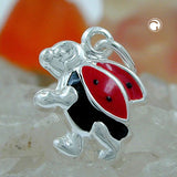 Anhänger Marienkäfer 8mm schwarz-rot lackiert Silber 925