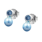 Stecker 7x4mm synthetischer Aquamarin mit hellblauer Imitatperle Silber 925