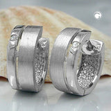 Creole 14x6mm Klappscharnier Zirkonia teil-mattiert rhodiniert Silber 925
