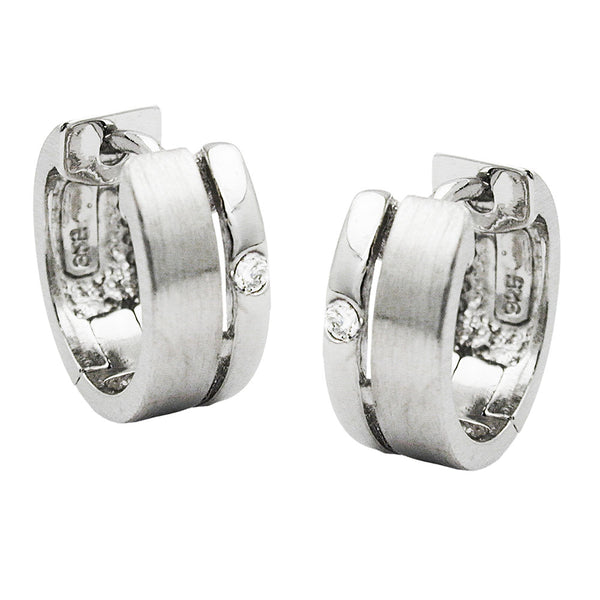 Creole 14x6mm Klappscharnier Zirkonia teil-mattiert rhodiniert Silber 925