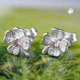 Stecker, Kleeblatt, Zirkonia pink, 925