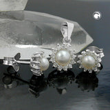 Set mit 7mm Stecker und 9mm Anhänger Perle mit Zirkonias glänzend Silber 925