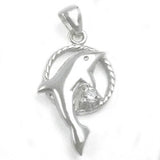 Anhänger, Delfin im Ring, Zirkonia, 925