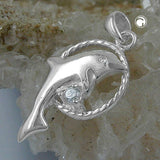 Anhänger, Delfin im Ring, Zirkonia, 925