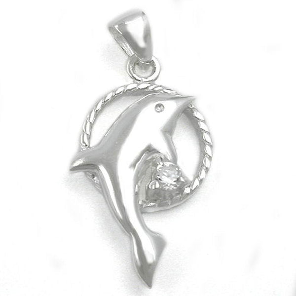 Anhänger, Delfin im Ring, Zirkonia, 925