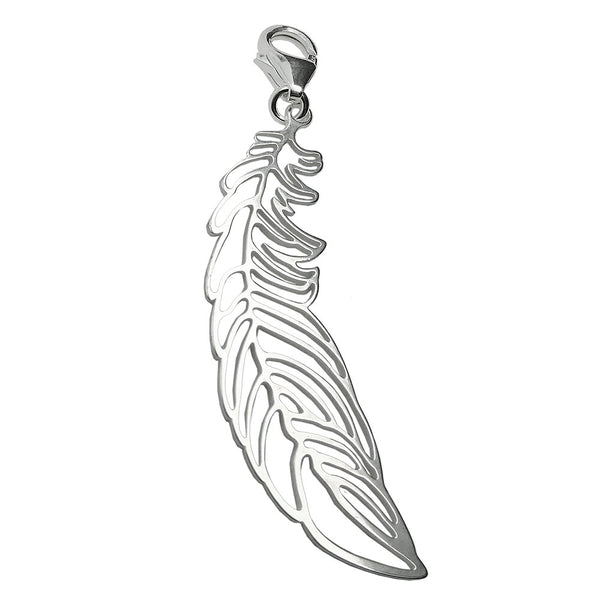 Anhänger 45x12mm Charm Feder glänzend durchbrochen Silber 925