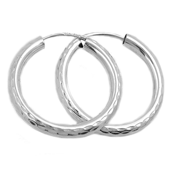 Creole 20mm diamantiert Drahtcreole mit Steckverschluss Silber 925
