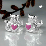 Stecker, Katze mit rosa Herz, Silber 925