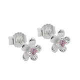Stecker 5mm Kinderohrring Blume mit Zirkonia pink Silber 925