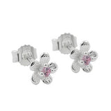 Stecker 5mm Kinderohrring Blume mit Zirkonia pink Silber 925