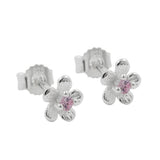 Stecker 5mm Kinderohrring Blume mit Zirkonia pink Silber 925