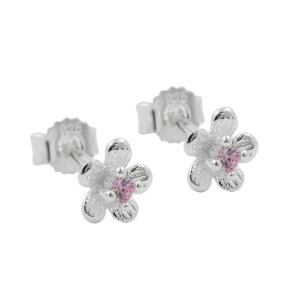 Stecker 5mm Kinderohrring Blume mit Zirkonia pink Silber 925