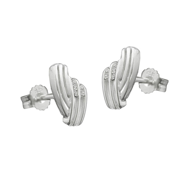 Stecker 10x6mm streifig mit Zirkonias matt-glänzend Silber 925