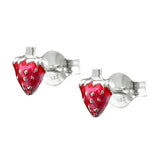Stecker 7x6mm wie eine Erdbeere rot lackiert Silber 925