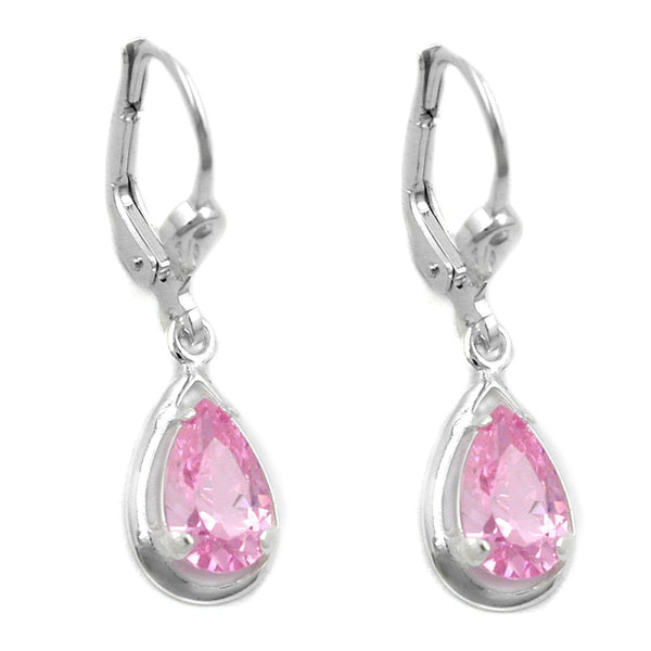 Ohrbrisur Ohrhänger Ohrringe 27x8mm Tropfen Zirkonia pink Silber 925