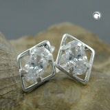 Stecker 8x6mm Rhombus Zirkonia weiß glänzend Silber 925