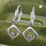 Ohrbrisur Ohrhänger Ohrringe 24x9mm Viereck Zirkonia pink Silber 925