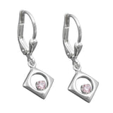 Ohrbrisur Ohrhänger Ohrringe 24x9mm Viereck Zirkonia pink Silber 925