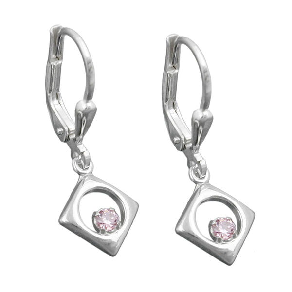 Ohrbrisur Ohrhänger Ohrringe 24x9mm Viereck Zirkonia pink Silber 925