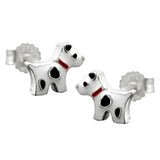 Stecker 6x8mm Kinderohrring Hund mit Flecken farbig lackiert Silber 925
