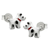 Stecker 6x8mm Kinderohrring Hund mit Flecken farbig lackiert Silber 925