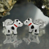 Stecker 6x8mm Kinderohrring Hund mit Flecken farbig lackiert Silber 925