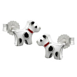 Stecker 6x8mm Kinderohrring Hund mit Flecken farbig lackiert Silber 925