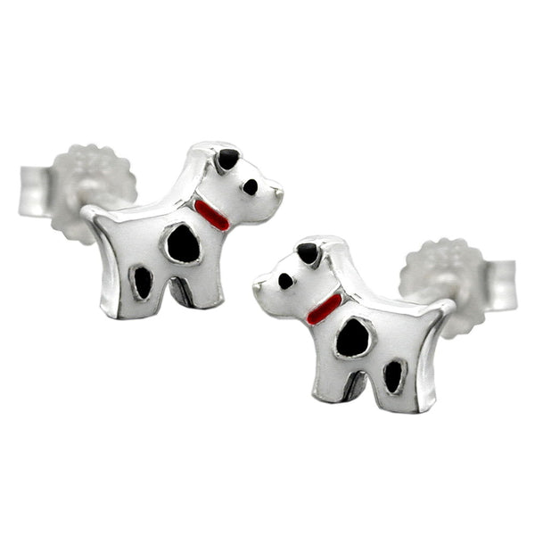 Stecker 6x8mm Kinderohrring Hund mit Flecken farbig lackiert Silber 925