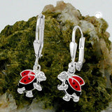 Ohrbrisur Ohrhänger Ohrringe 23x8mm Ohrring laufender Marienkäfer schwarz-rot-lackiert Silber 925