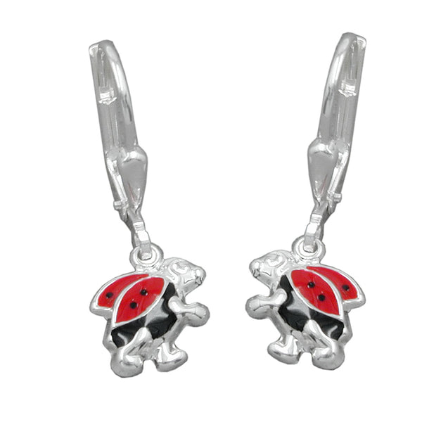 Ohrbrisur Ohrhänger Ohrringe 23x8mm Ohrring laufender Marienkäfer schwarz-rot-lackiert Silber 925