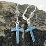 Ohrbrisur Ohrhänger Ohrringe 29x9mm Kreuz hellblau-email Silber 925