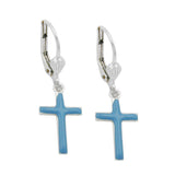 Ohrbrisur Ohrhänger Ohrringe 29x9mm Kreuz hellblau-email Silber 925