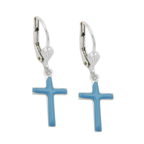 Ohrbrisur Ohrhänger Ohrringe 29x9mm Kreuz hellblau-email Silber 925