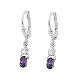 Ohrbrisur Ohrhänger Ohrringe 26x4mm Blume Glasstein amethystfarben oval Silber 925