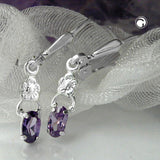 Ohrbrisur Ohrhänger Ohrringe 26x4mm Blume Glasstein amethystfarben oval Silber 925