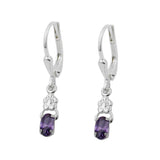 Ohrbrisur Ohrhänger Ohrringe 26x4mm Blume Glasstein amethystfarben oval Silber 925