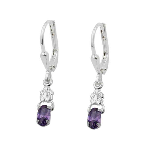 Ohrbrisur Ohrhänger Ohrringe 26x4mm Blume Glasstein amethystfarben oval Silber 925