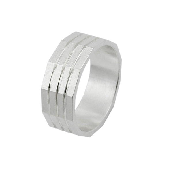 Ring 8mm matt mit 3 diamierten Linien Silber 925 Ringgröße 62