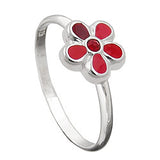 Ring Kinderring mit Blume rot Silber 925 Ringgröße 44