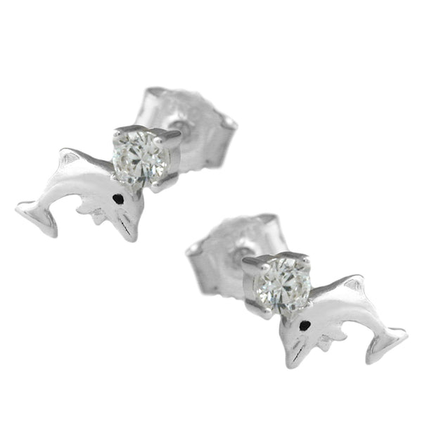 Stecker 9x5mm Delfin mit Zirkonia Silber 925