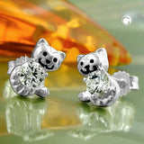 Stecker 9x6mm Kinderohrring Katze mit Zirkonia Silber 925
