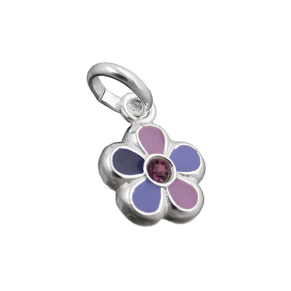 Anhänger 8mm Blume lila lackiert Silber 925